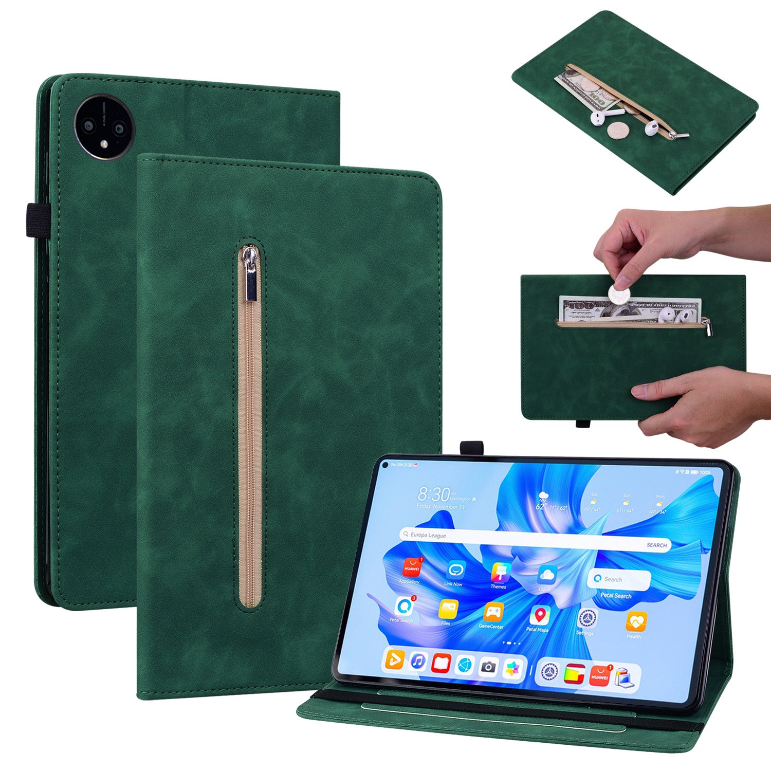 For Huawei MatePad Pro 11 (2022) PU Leather Case Elastic Band Closure Stand Card Holder Tablet Cover with Zipper Pocket For Huawei MatePad Pro 11 (2022) PU Leather Case Elastic Band Closure Stand Card Holder Tablet Cover with Zipper Pocket